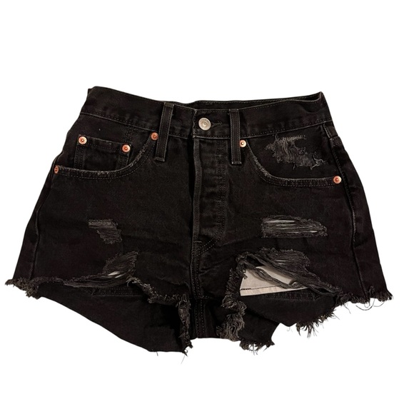 Levi’s Premium 501® Original Fit High Rise Women’s Black Denim Shorts (Size 24) - Picture 2 of 8